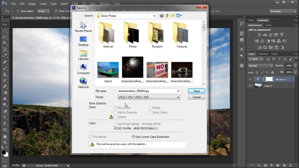 how to save photoshop as jpeg